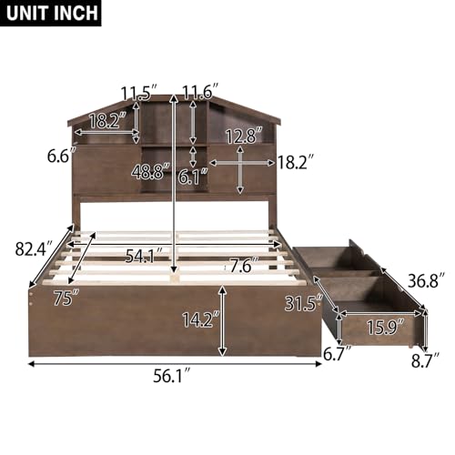Twin Size Wooden Canopy Daybed with 3 in 1 Storage Drawers,Solid Wood Bed Frame W/Sleek Silhouette Headboard,for Bedroom,Apartment,Guest Room,Grey