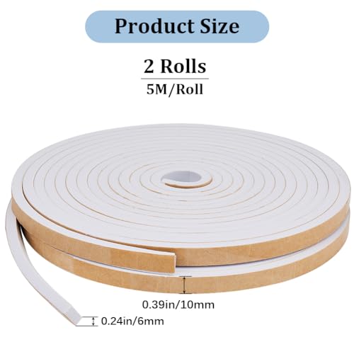 GORGECRAFT 10m*10mm*2.5mm Foam Insulation Tape Self Adhesive Black Soundproofing Weather Stripping Cooling Air Conditioning Seal Strip Weather Strip for Doors Windows Sports Equipments