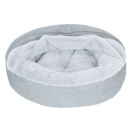 FurHaven Pet Products Plush & Performance Linen Hooded Donut Pet Bed for Dogs & Cats - Pet Supplies online store