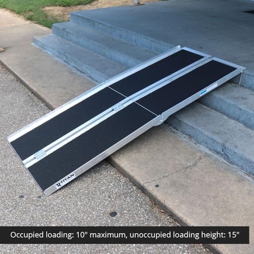 Titan Ramps 7 FT Multi Fold Breifcase Aluminum Wheelchair Ramp, Rated 600 LB, Anti-Slip Threshold Wheelchair and Scooter Carrying Loading Ramp