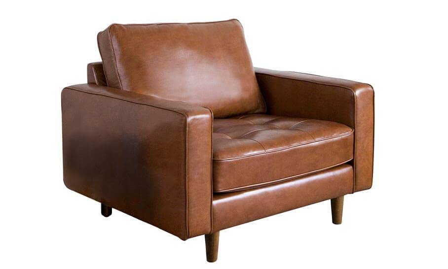 Abbyson Holloway Mid-Century Modern Top-Grain Leather Armchair - Camel