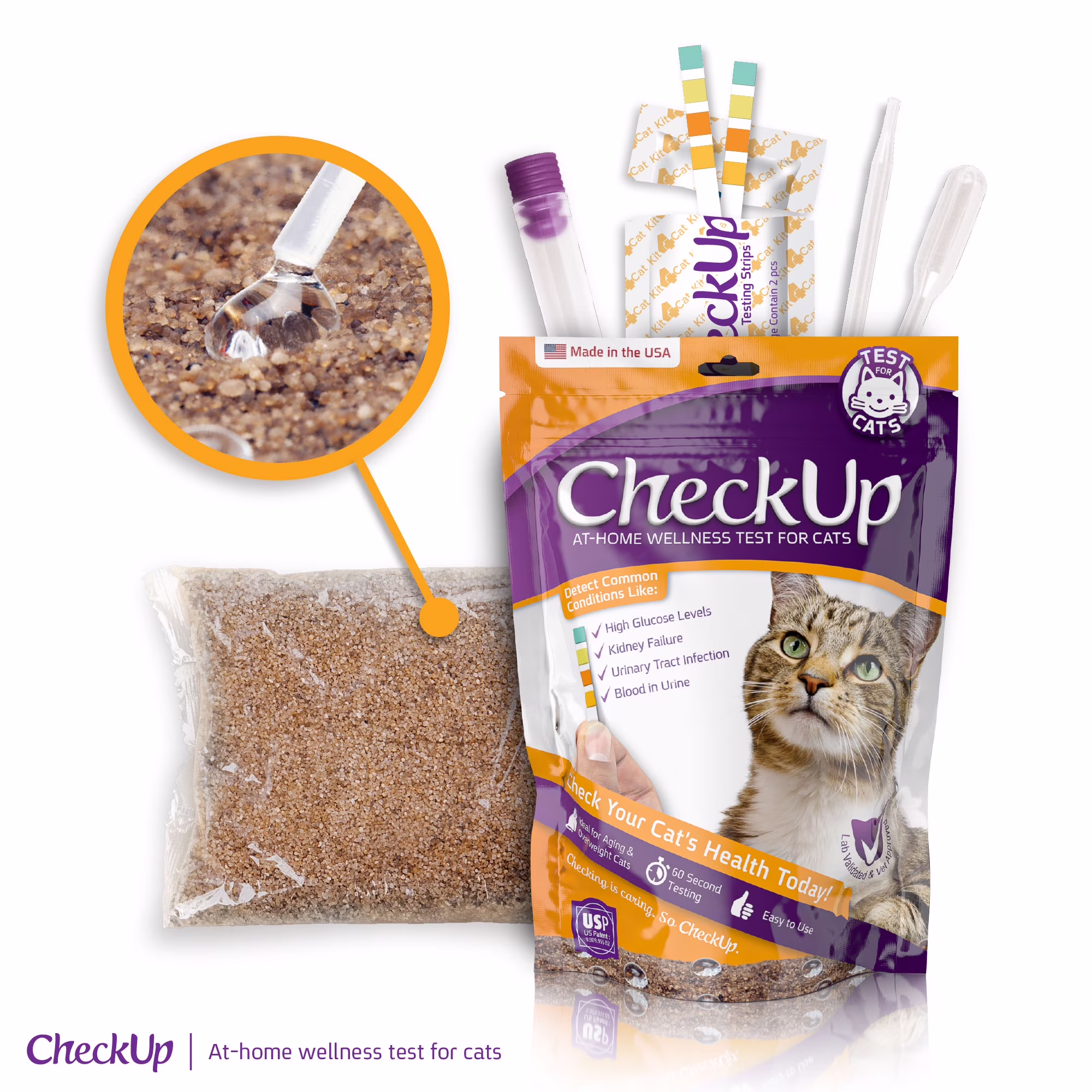 CheckUp Feline Home Wellness Test with Hydrophobic Litter & Strips for Diabetes, Kidney, UTI Detection