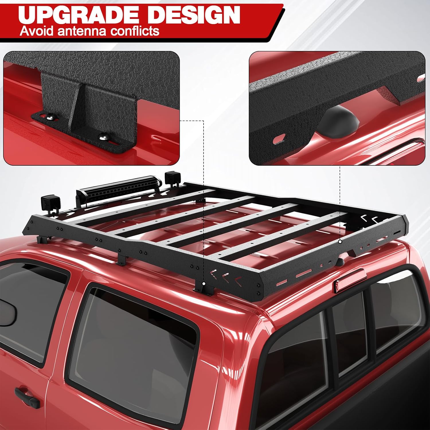 Roof Rack for Tacoma Roof Rack Cargo Carrier Heavy Duty Top Roof Basket Rack Extension with 2 X 18W LED Lights and 1 X 144W Light Bar Fit for Toyota Tacoma 2005-2022