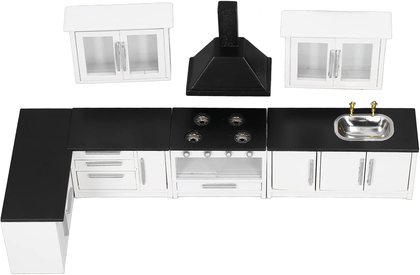 Keenso 1:12 Mini Dollhouse Kitchen Cabinet Set Simulation Life Scene Modern Wood Craftsmanship Dollhouse Decoration DIY