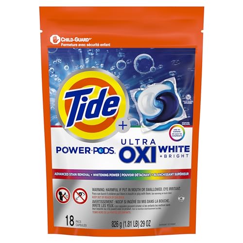 Tide Power PODS Plus Ultra OXI White and Bright Laundry Detergent, 45 Count, Advanced Stain Removal and Whitening Power