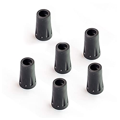 TrailBuddy Walking Stick Tips - Pack of 6 Replacement Rubber Cane Tips Fit Most Trekking & Hiking Poles w/Shock Absorption, Grip & Traction Protectors - 11mm Diameter