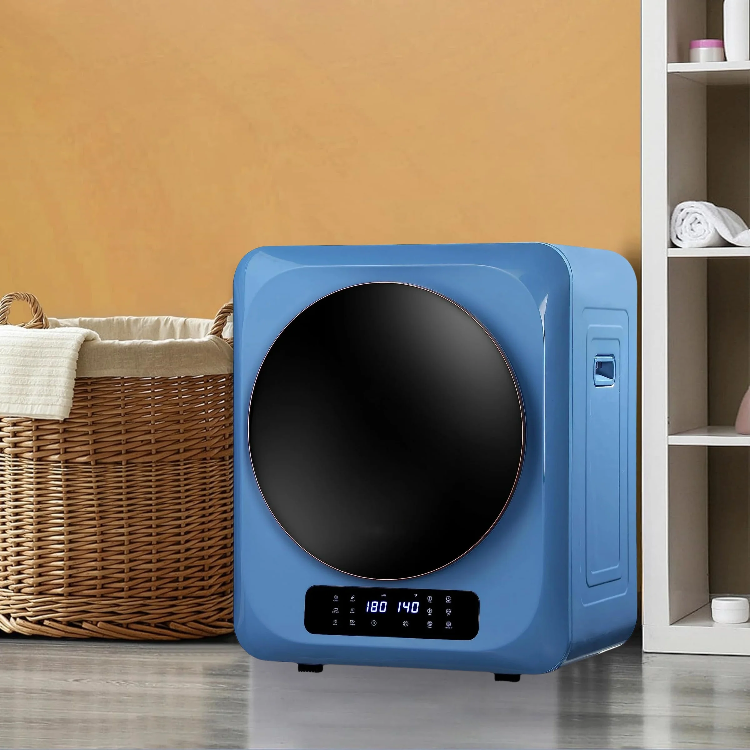 CozyHom Compact Electric Dryer Laundry Dryer, Portable Clothes Dryer Machine with Stainless Steel Drum, Blue