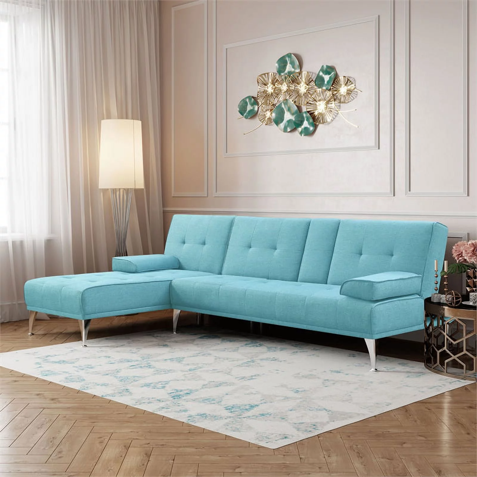 Serta Michigan Convertible Sofa in Sky Blue Fabric Upholstery