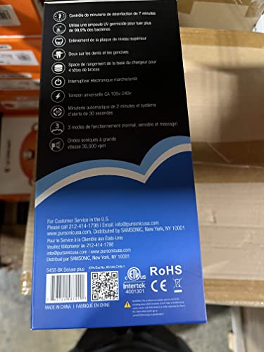 Pursonic S450 Deluxe Plus Sonic Rechargeable Toothbrush with built in UV sanitizer and bonus 12 brush heads included, Black, 1.25 Pound