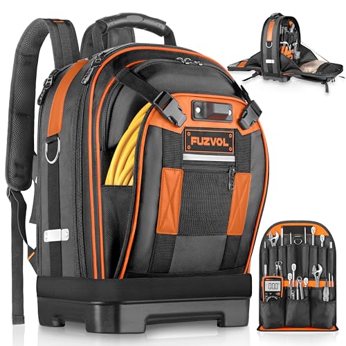 Tool Backpack, Heavy Duty Tool Bag, Hvac Tool Bags, Electrician Backpack Construction Backpack, Work Backpack for Men With Removable Tool Organizer and Laptop Compartment,Brown