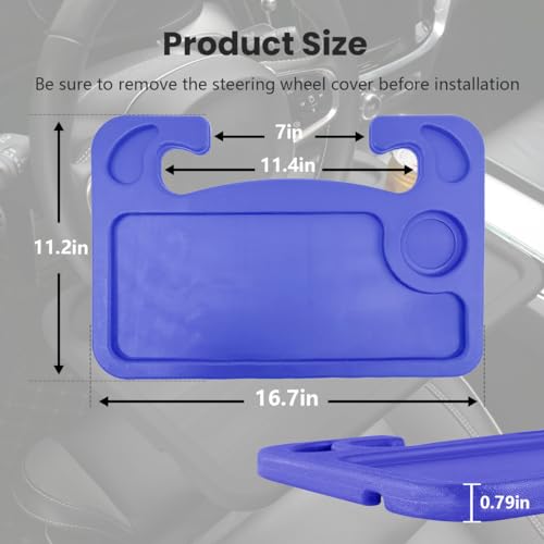 Car Steering Wheel Desk, Multipurpose Steering Wheel Trays, Double-Sided Car Seat Stand Trays for Laptop and Eating, Travel Car Accessories Fits Most Vehicles Steering Wheel (Blue)
