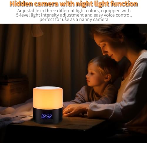 Spy Camera Hidden Camera Bluetooth Speaker, Hidden Spy Camera with Video, 1080P Nanny Cam Hidden Camera with 180°Rotating Lens, WiFi Hidden Camera Clock Night Light with Night Vision, Motion Detection