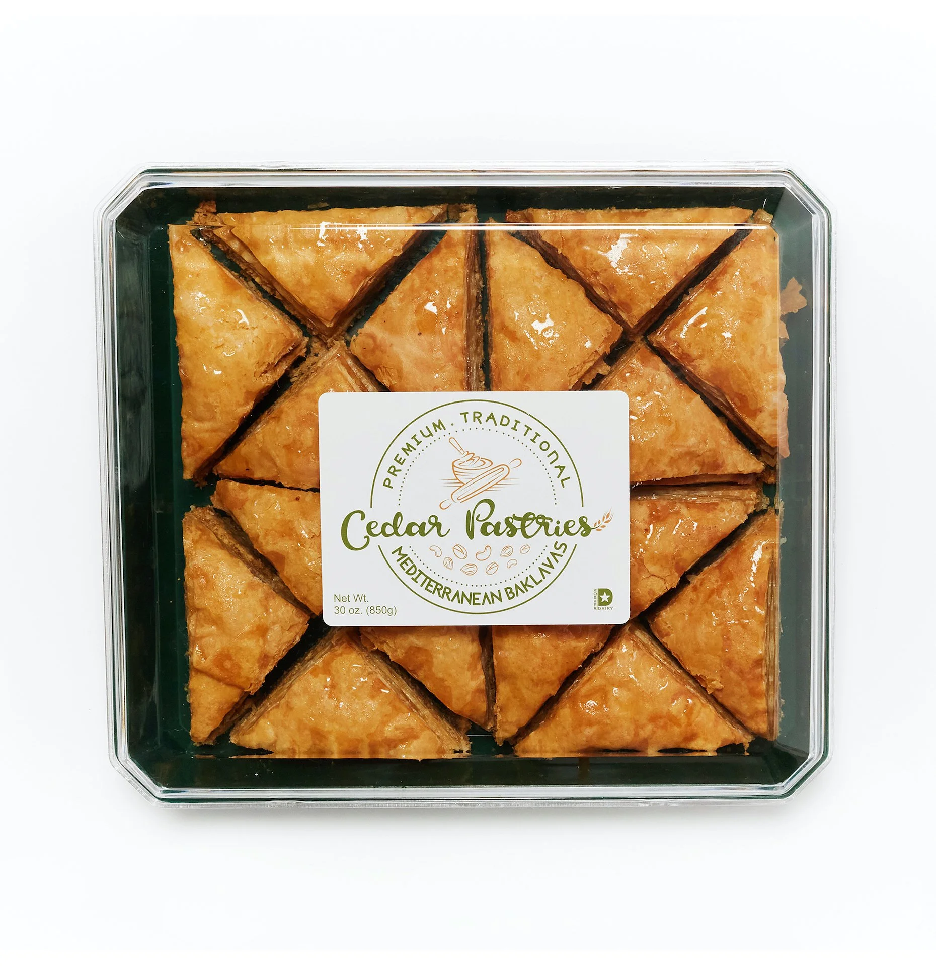 Cedar Pastries 16pc Grab N' Go Traditional Triangle Baklavas - Kosher & Halal Turkish Premium Dessert Treats