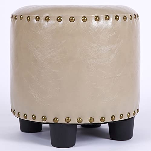Round Rivet Footrest Pu Ottoman,Stackable Footstool for Living Room Bedroom,Doorway Shoe Stool-Gray