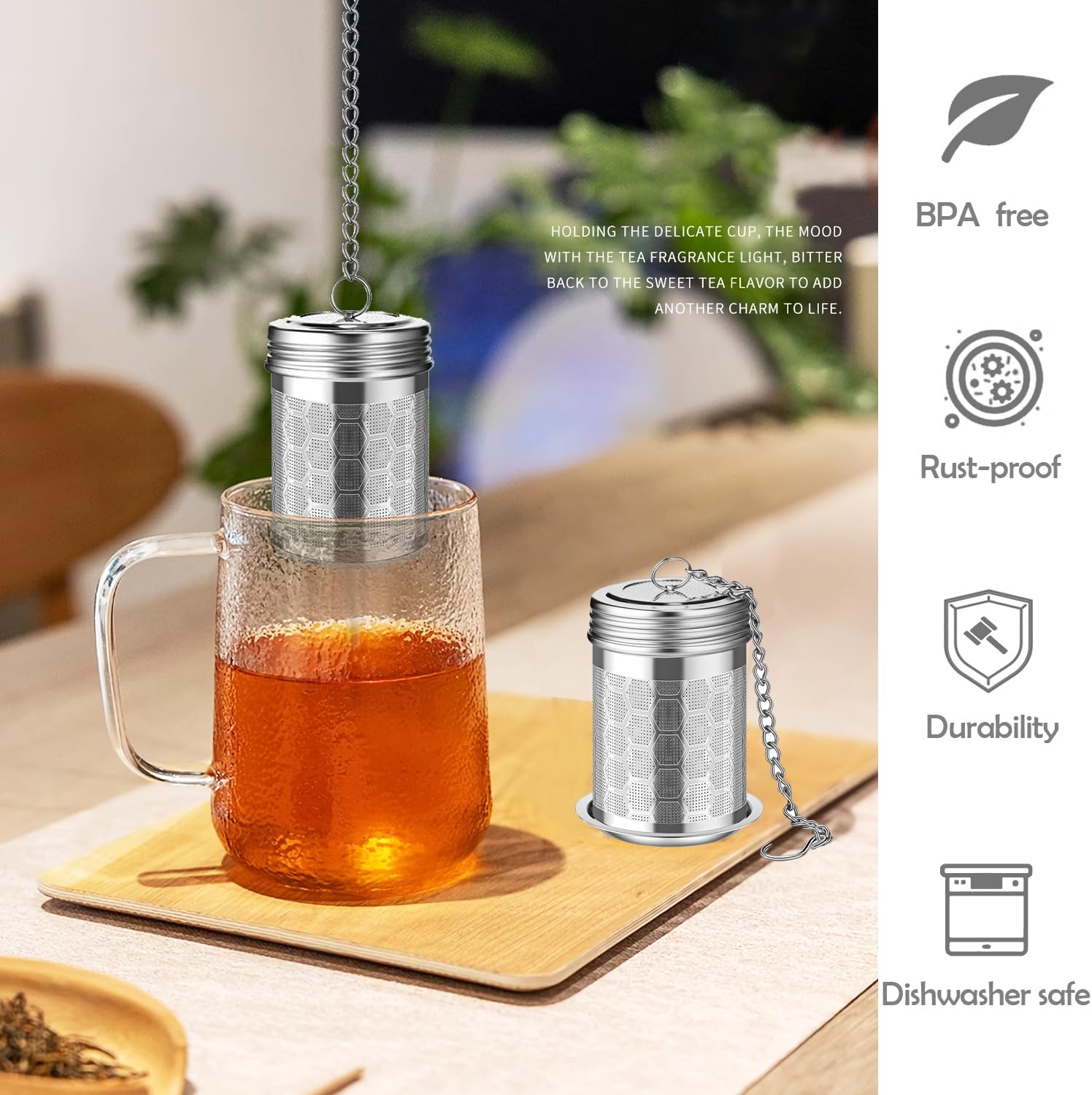 2 Pack Tea Infuser for Loose Tea, Extra Fine Mesh Tea Strainers with Drip Trays, 304 Stainless Steel Tea Diffuser Filter, Tea Steeper Infusers for Teapot, Brew Tea