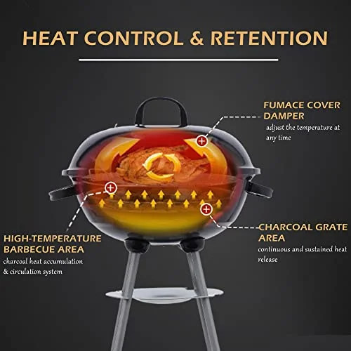 BBQ Kettle Charcoal Grill Outdoor Portable Grill Backyard Cooking Stainless Steel for Standing & Grilling Steaks, Burgers, Backyard Pitmaster & Tailgating (18