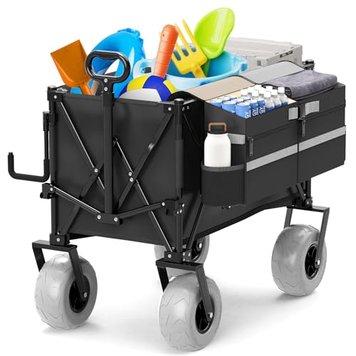 Beach Wagon with Big Wheels for Sand,Heavy Duty Collapsible Wagon with All-Terrain 9