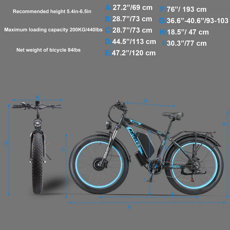 KETELES Electric Bike for Adults Ebike 2000W Adult E Bike Mountain Bicycle 48V 23AH Removable Battery 26
