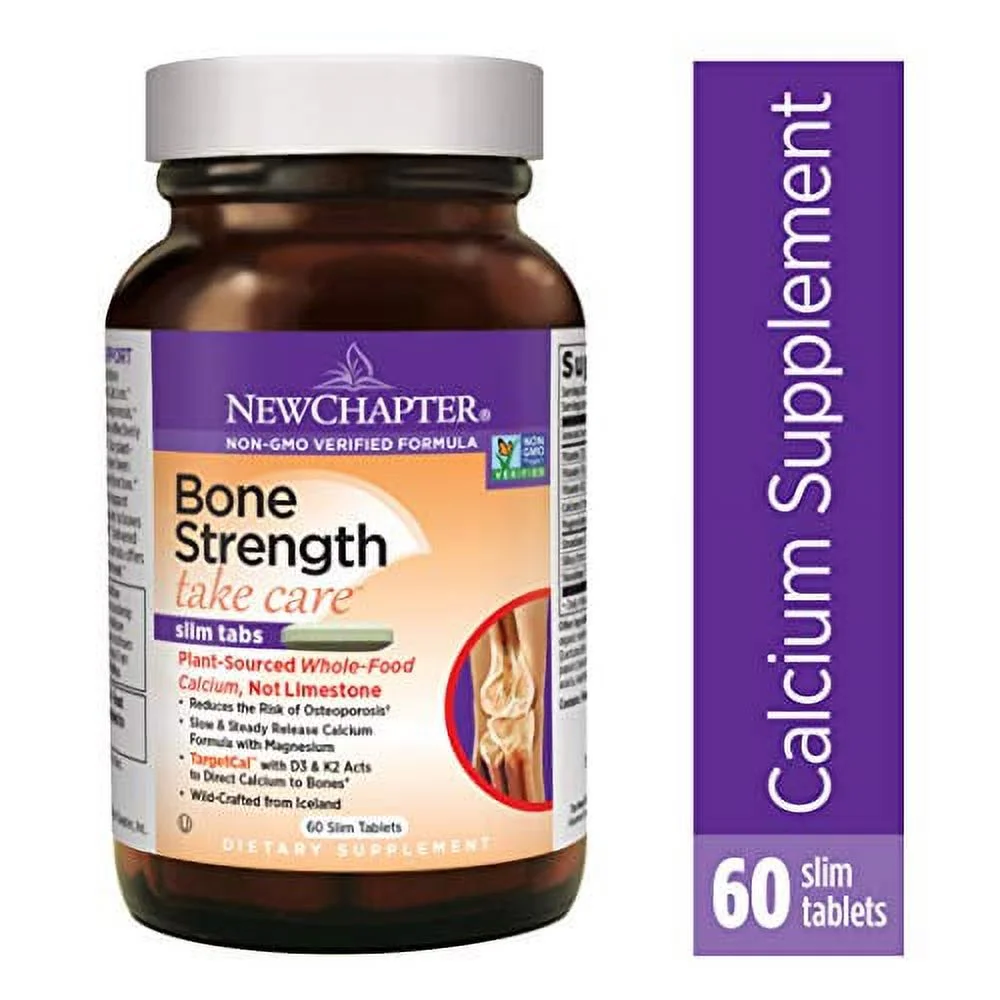 New Chapter Calcium Supplement – Bone Strength Whole Food Calcium with Vitamin K2 + D3 + Magnesium, Vegetarian, Gluten Free 60 count (20 day supply)
