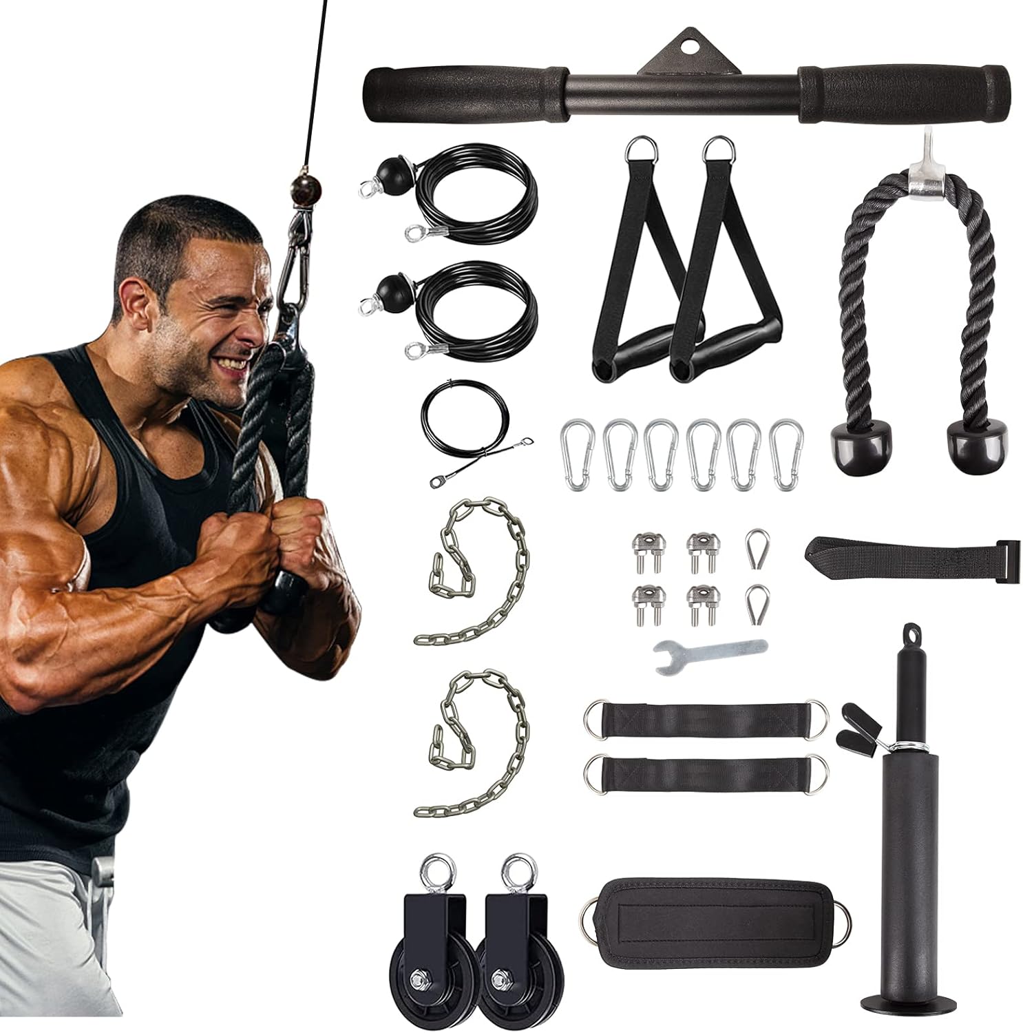 Weight Cable Pulley System Gym Upgraded Cable Pulley Attachments for Gym LAT Pull Down, Biceps Curl, Arm Workouts, Triceps Exercise Home Gym Equipment, Weight Pulley System Home Gym Add On Equipment