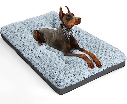 POCBLUE Dog Beds Large Sized Dog, Washable Plush Pet Bed for Crate, Anti-Slip Pet Mat for Cages, Comfy Crate Pad for Outdoor/Indoor/Car Use, Soft Kennel Pad for Dogs Up to 60 lbs, 35