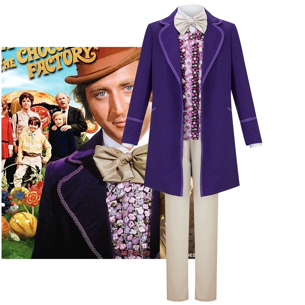 Willy Wonka the Chocolate Factory Costume Halloween Cosplay Outfit Trench Floral Vest Uniform Suit With Hat