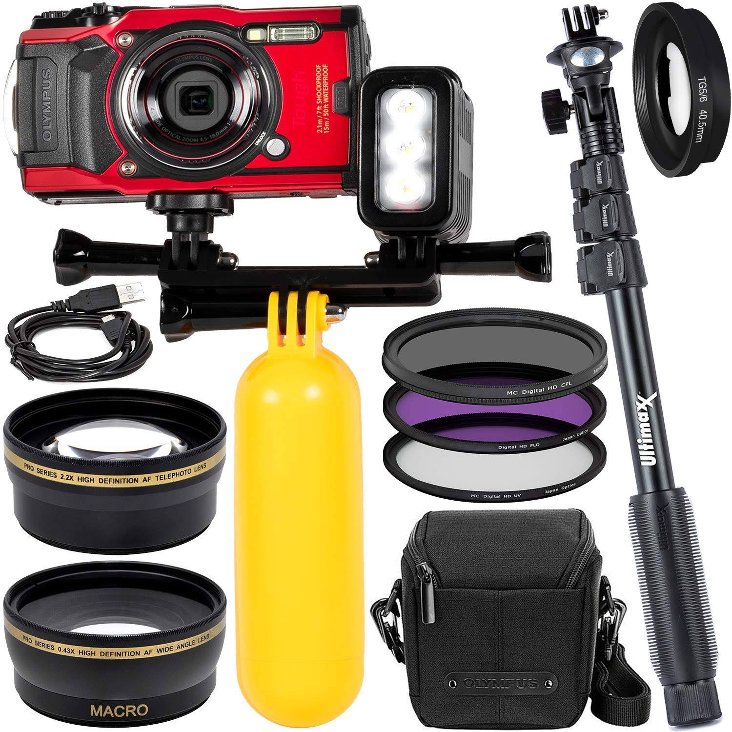 Olympus Tough TG-6 Digital Camera (Red) - V104210RU000 with Starter Accessory Bundle