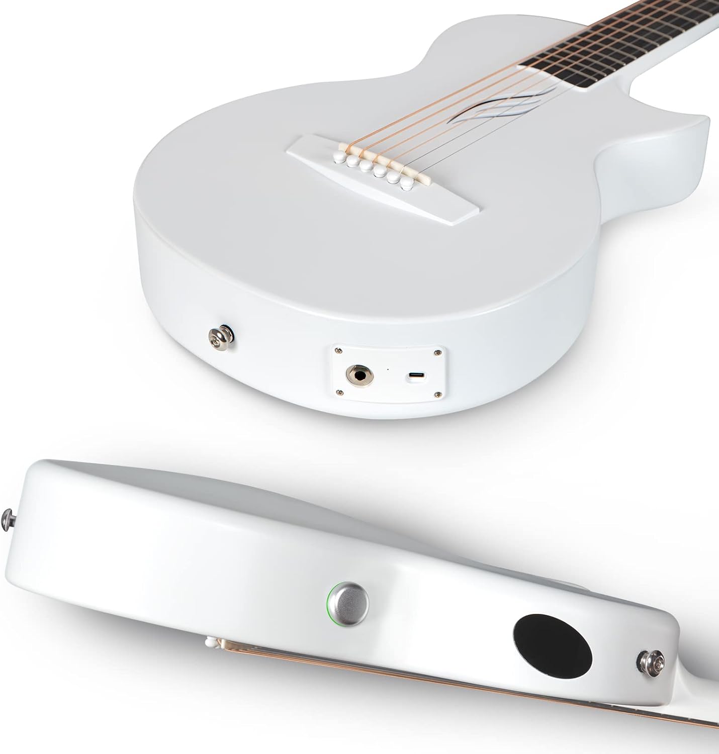 Enya NOVA Go SP1 Carbon Fiber Acoustic Electric Guitar with Smart AcousticPlus 35 Inch Travel Acustica Guitarra Starter Bundle Kit(White) & Enya Smart Automatic Guitar Tuner & Wireless Guitar System