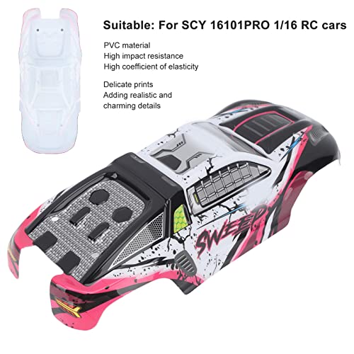 Drfeify RC Car Body Shell, PVC High Impact Car Body Shell Frame Remote Control for SCY 16101PRO 1/16 RC Cars (Rose Red)