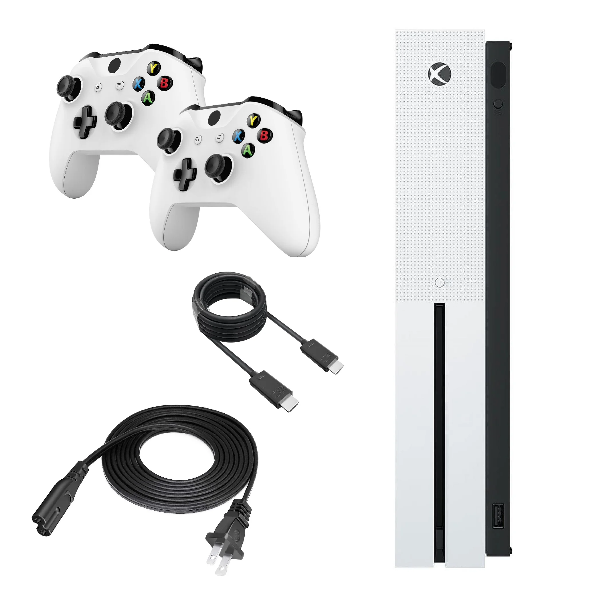 Restored Microsoft Xbox One S Gaming Console 500GB Disc Edition with Two RetroFam Wireless Controllers (Refurbished)