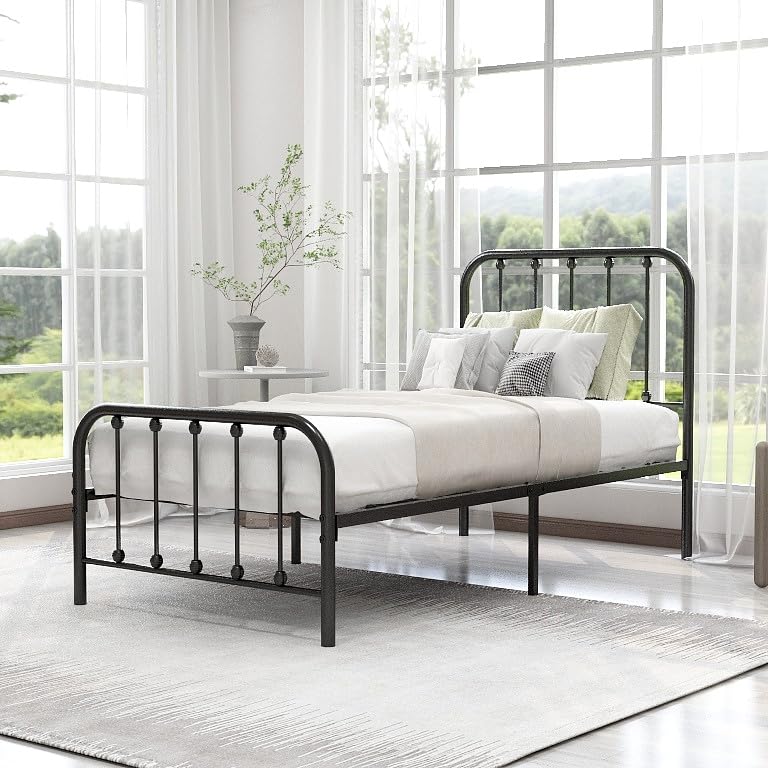 alazyhome Twin Size Metal Platform Bed Frame with Headboard and Footboard Sturdy Heavy Duty Steel Slat Support No Box Spring Needed Easy Assembly Gold