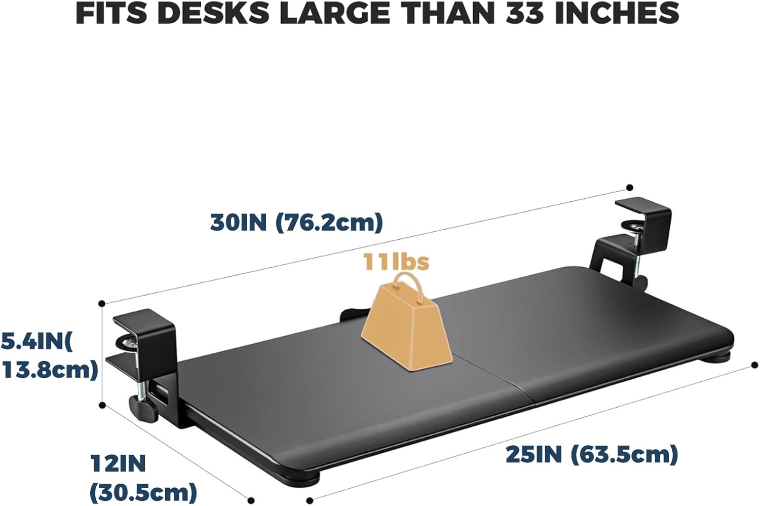 Keyboard Tray Under Desk, Slide Out Computer Keyboard & Mouse Tray with C Clamp-on Mount Easy to Install,30
