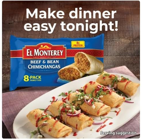 El Monterey Beef & Bean Chimichangas, with ice cold pack 32 oz, 8 Count (Frozen) - Pack of 3
