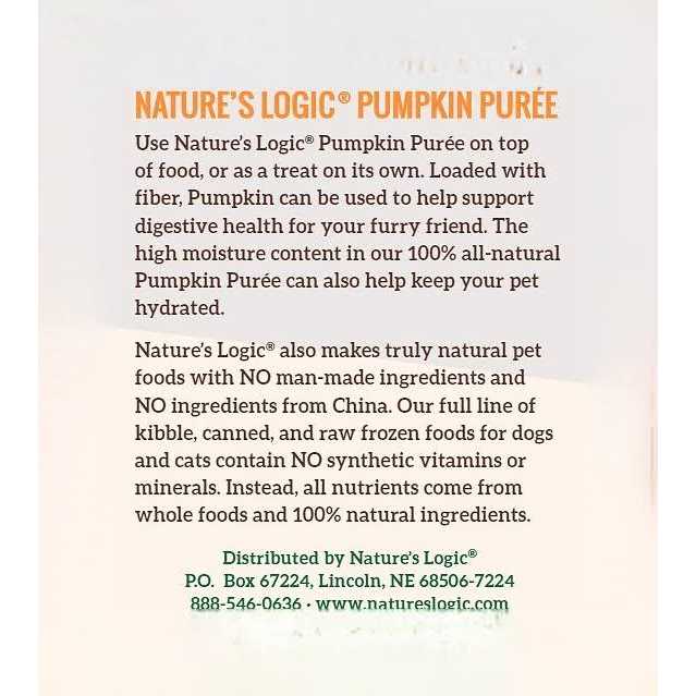 Nature's Logic Pumpkin Puree Dog & Cat Food Supplement - Pet Supplies online store