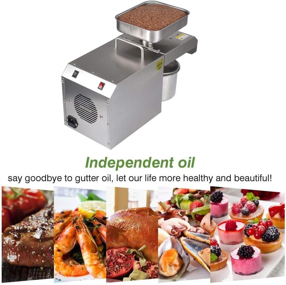 Commercial Oil Press Machine Cold/Hot Nut Oil Extractor 304 Stainless Steel Oil Expeller Electric Automatic Oil Mill for Peanut Coconut Olive Etc 610W