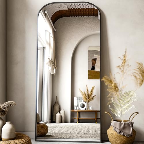 56x21 Inch Full Length Mirror - Large Floor Standing & Wall Mountable Full Body Mirror with Sturdy Aluminum Frame, Arched Top Design, Freestanding or Hanging for Bedroom, Living Room, Cloakroom,Black
