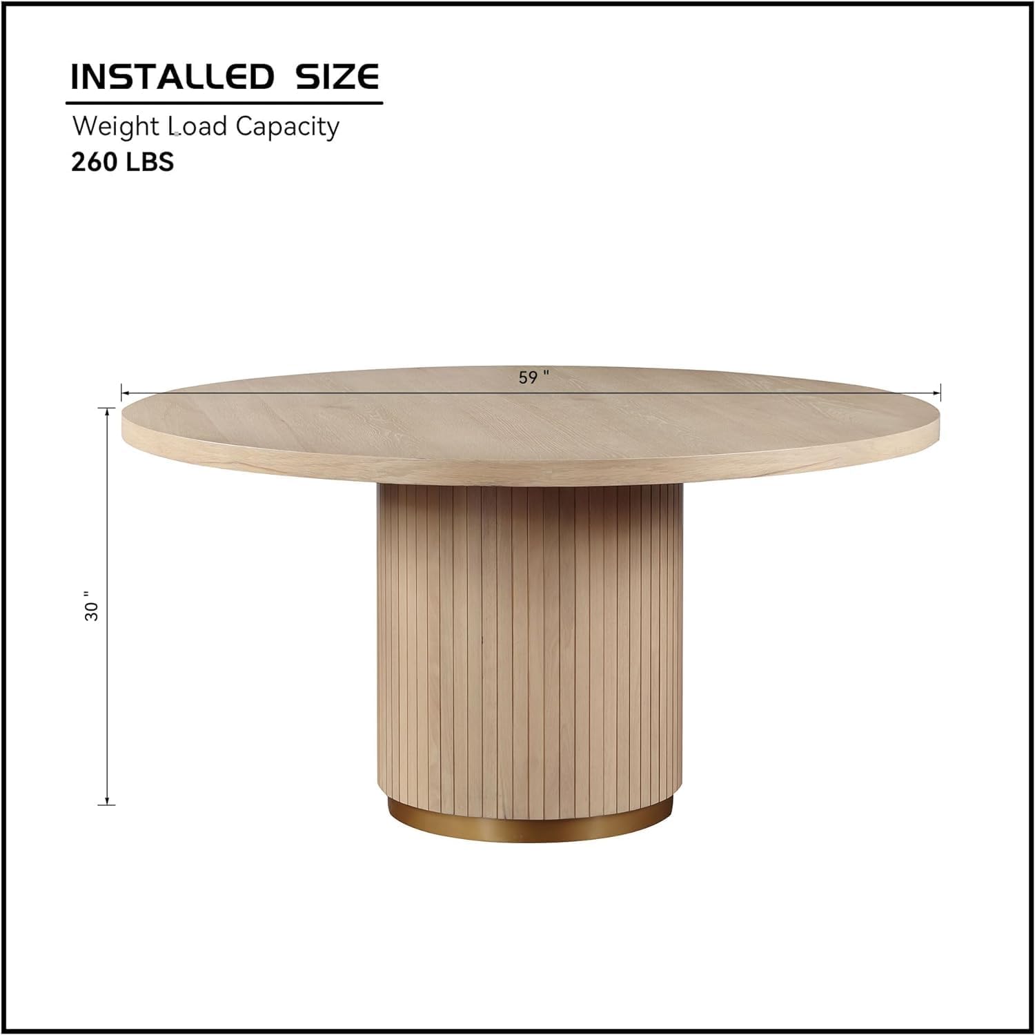 59'' Round Wood Dining Table Farmhouse Wood Table for 4-6, Modern Contemporary Style Wooden Dining Table Kitchen Table Dinner Table for Living Room Apartment Office, Oak