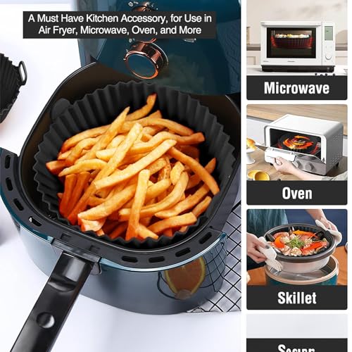 Air Fryer Silicone Liner 2 Pack, Altalsby 8 inch Non-Stick Reusable Air Fryer Basket Liners for 3-5 QT Baskets, Airfryer Silicone Pot for Ninja Air Fryer, Oven Microwave Accessories, Black