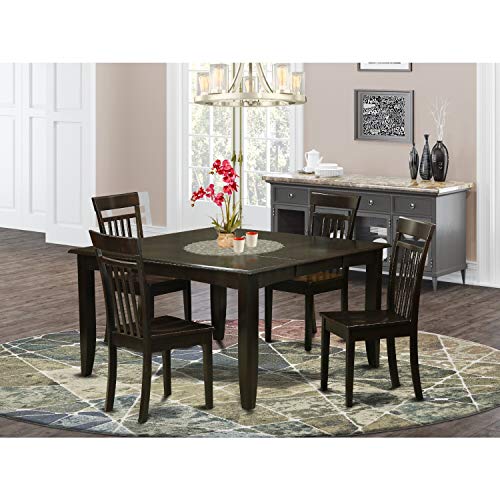 East West Furniture PFCA9-CAP-W 9 Piece Dining Table Set Includes a Square Wooden Table with Butterfly Leaf and 8 Dining Room Chairs, 54x54 Inch, Cappuccino