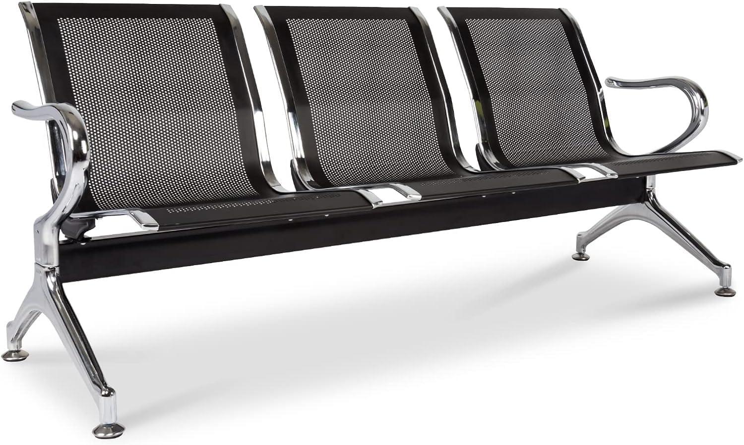 Kinsuite Waiting Room Chairs with Arms - 3-Seat Waiting Room Bench Airport Reception Bench, Lobby Bench Seating Office Bench Waiting Area Chairs for Airport Business Hospital Market, Black