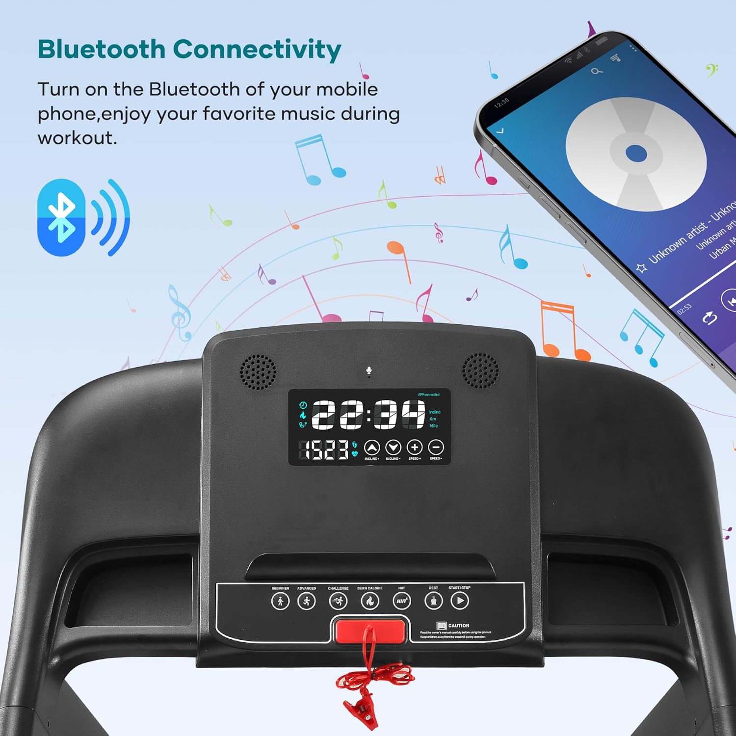 Treadmill with 15% Auto Incline 17.5'' Foldable Treadmill with Bluetooth Speaker Control Treadmill with Incline 5 Pre-Set Training Programs LCD Monitor 8.5 MPH Treadmills for Home Office Gym Use