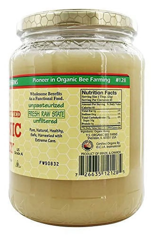 YS Organic Bee Farms CERTIFIED ORGANIC RAW HONEY 100% CERTIFIED ORGANIC HONEY Raw, Unprocessed, Unpasteurized - Kosher 32oz (Pack of 2)