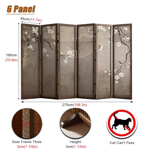 Room Divider 6 ft Wall Partition Wood Screen 6 Panels, Free Standing Foldable Dressing Screen Separating with Detachable Base, for Changing Room/Bedroom/Apartments/Dorm, Walnut Wood(#5)