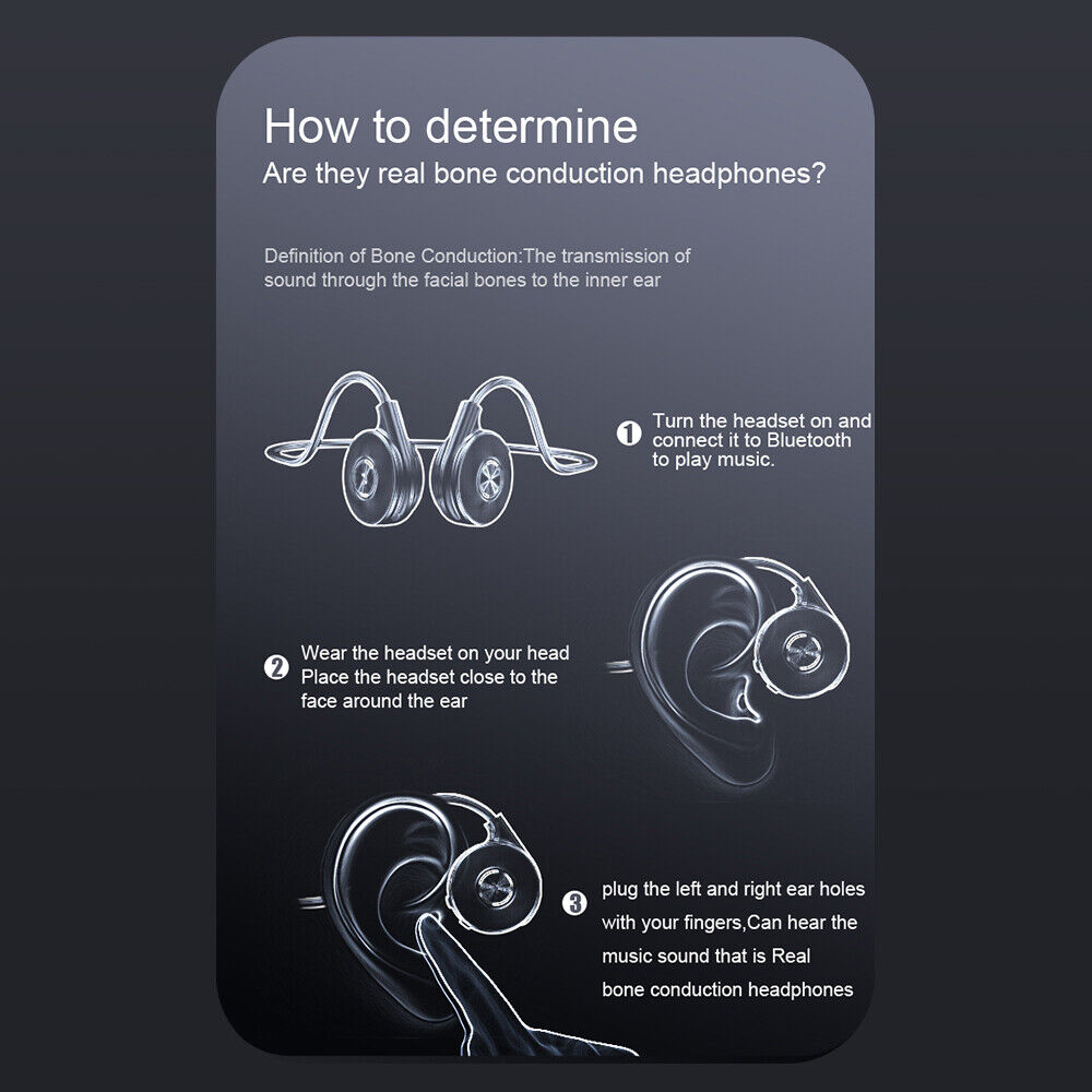 Bluetooth 5.0  Wireless Bone Conduction Headsets Open Ear Headphones MIC