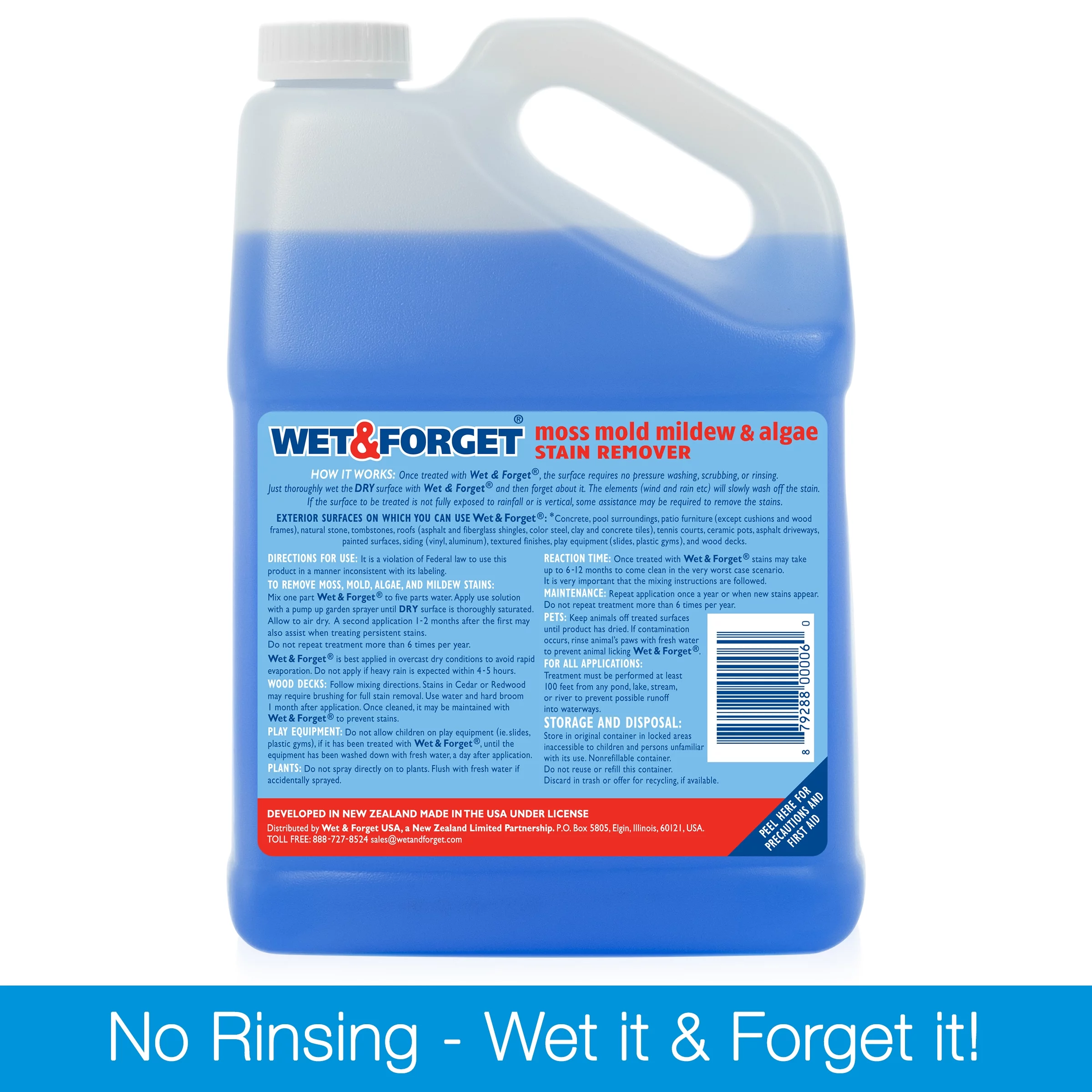 Wet & Forget Outdoor Liquid Surface Cleaner & Stain Remover, Eliminate Mold Mildew & Algae Stains, Unscented