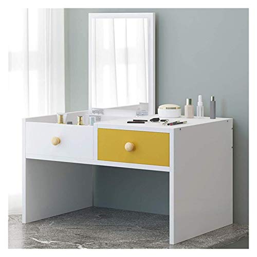 2 Drawers Storage Organizer Mini Makeup Vanity Desk for Home Bedroom, Small Dressing Table with Flip Top Mirror (Color : Natural-a, Size : 60x40x36cm) (White a)