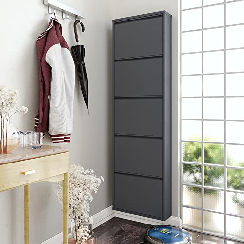 5 Tier Metal Shoe Cabinet with Cover, Durable Shoe Storage Organizer for Entryway, Space Saving Shoe Shelf Closet with Front Ventilation Holes, 5.91