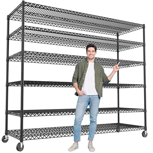REIBII 60''W Storage Shelves, 4 Tier Steel Wire Shelving Unit on Wheels, 2500LBS Adjustable Metal Shelves for Kitchen, Pantry, Office, Garage, Closet, School Commercial Industrial Use