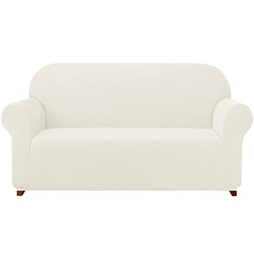 subrtex Stretch Couch Cover Set 1 Piece Sofa Slipcover with A Gift Cushion Cover for 2 Cushion Couch Loveseat(Ivory,Loveseat)
