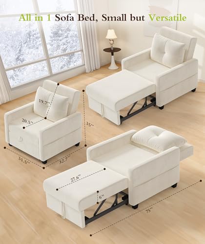 Sleeper Sofa Chair, 3 in 1 Convertible Sleeper Chair with Adjustable Backrest, 32